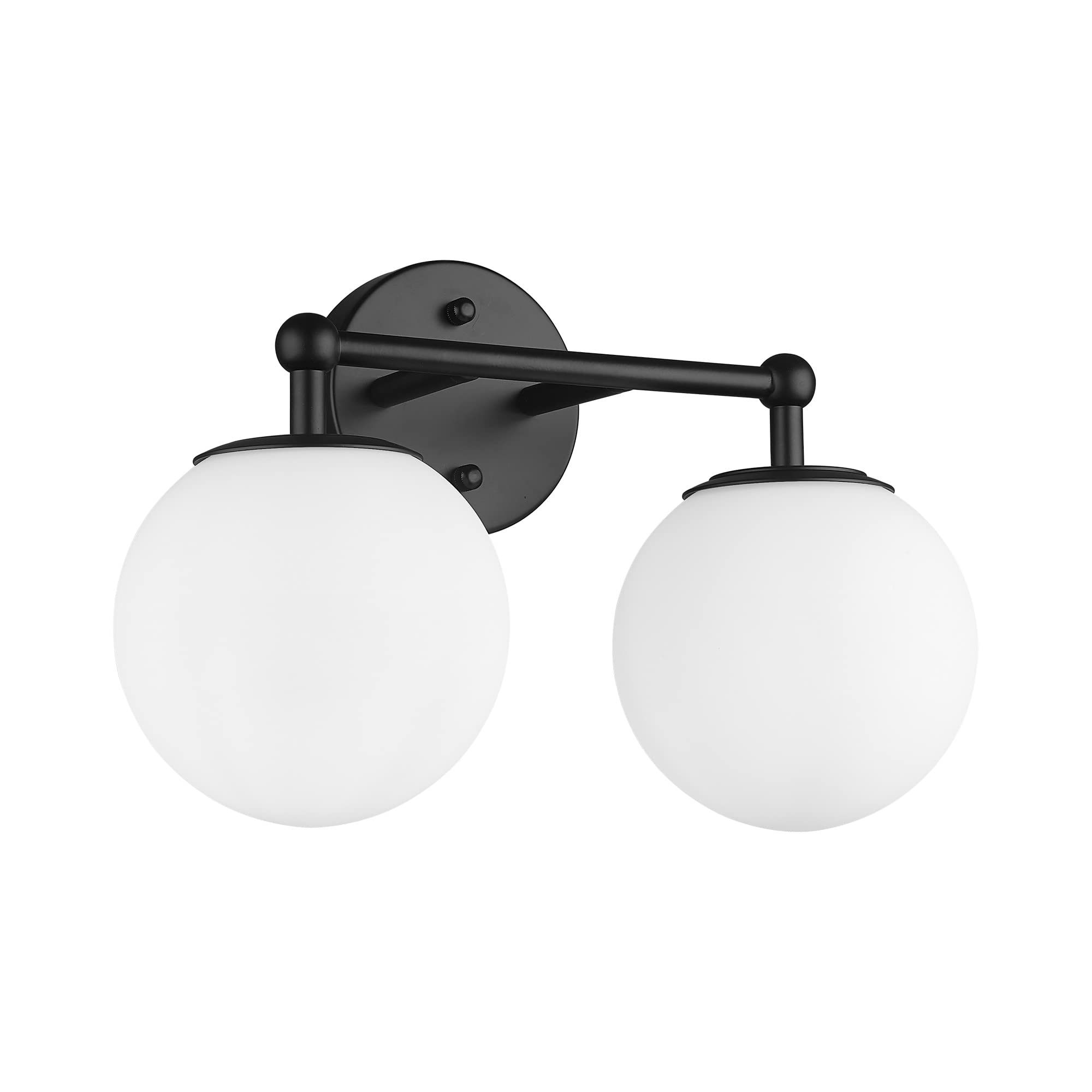 Akezon Black Vanity Light, 2 Light Black Modern Bathroom Light Fixtures Over Mirror With White Milk White Globe Glass Shade For Bathroom