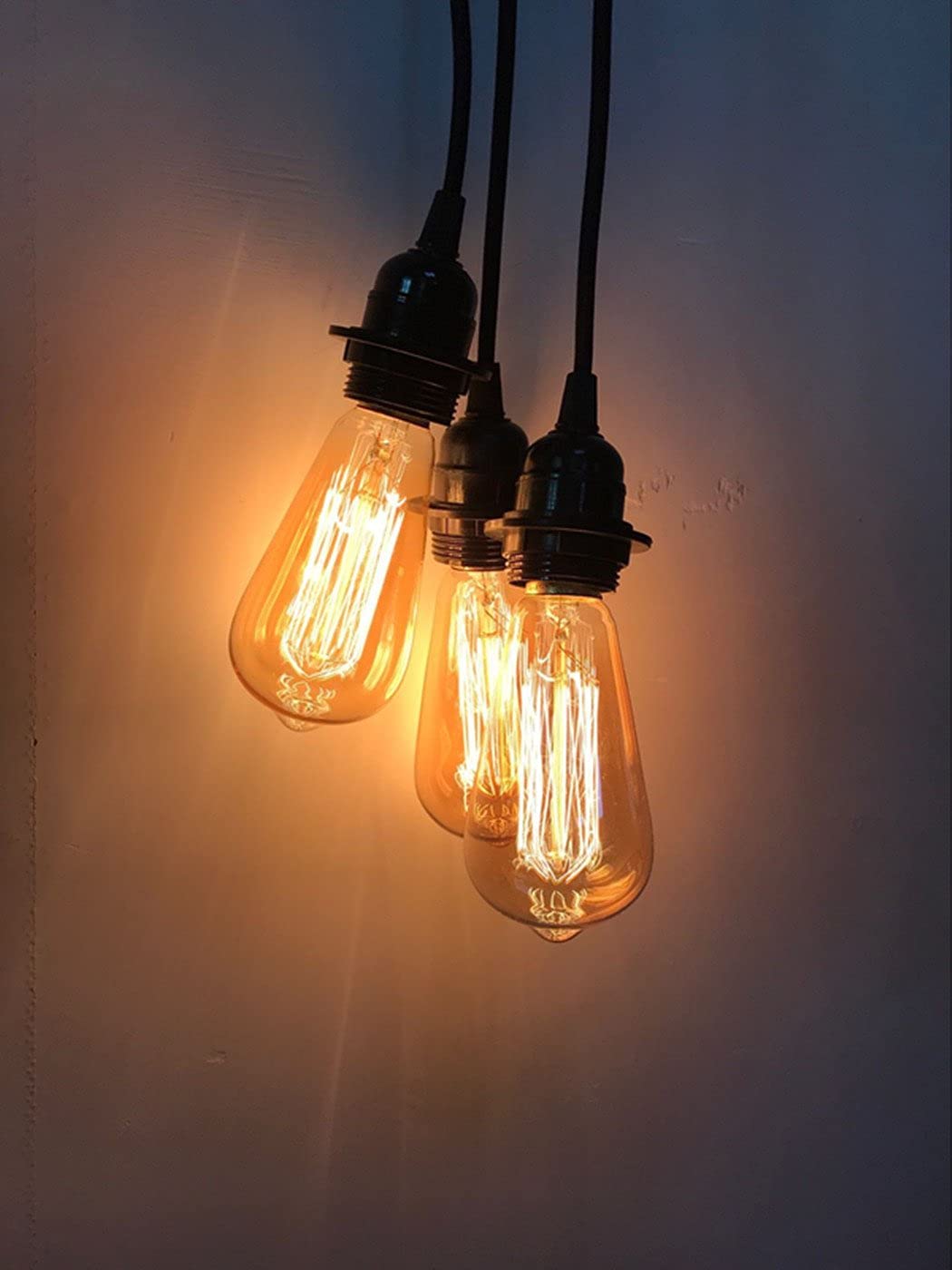 FadimiKoo Pendant Light Kit, 12ft Vintage Edison Cord, E26/E27, 2-Pack, Black, UL Listed