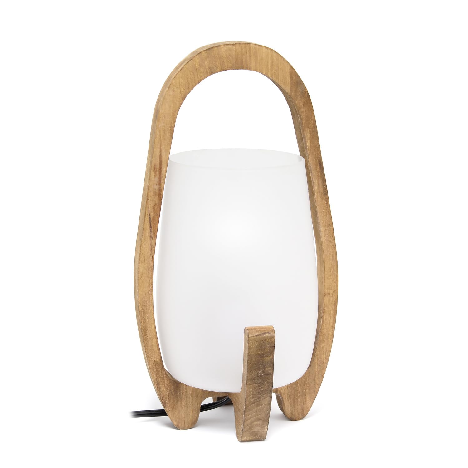 Elegant Designs LT1096-NAT Table Desk Lamp, 15in Wood Frame, Frosted Glass Shade, Natural Finish, Ideal for Bedroom, Living Room, Office