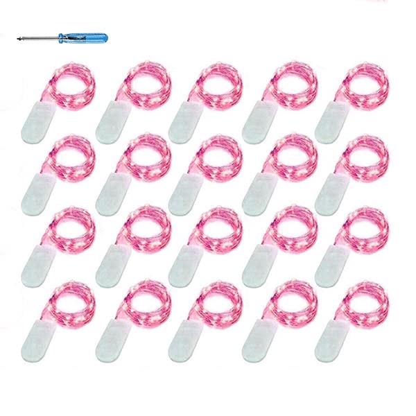 Felishine 20 Packs Pink Fairy String Lights, 6.6Ft Battery Operated Copper Wire For Party & Wedding