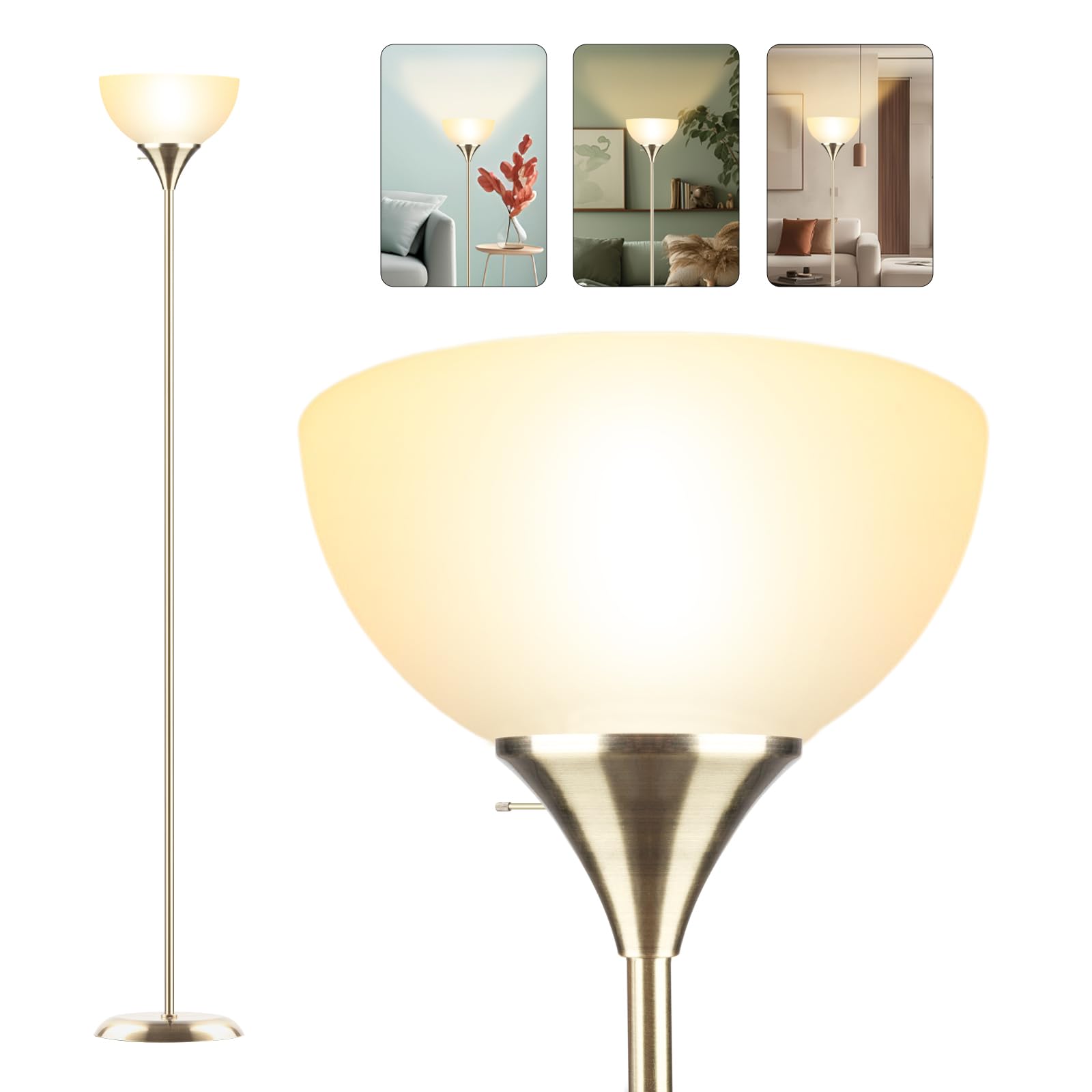 RISLG Floor Lamp, Metal Standing Lamp, 70.8in, Bronze, Drop-Resistant White Lampshade, Model RG00304, for Bedroom & Living Room