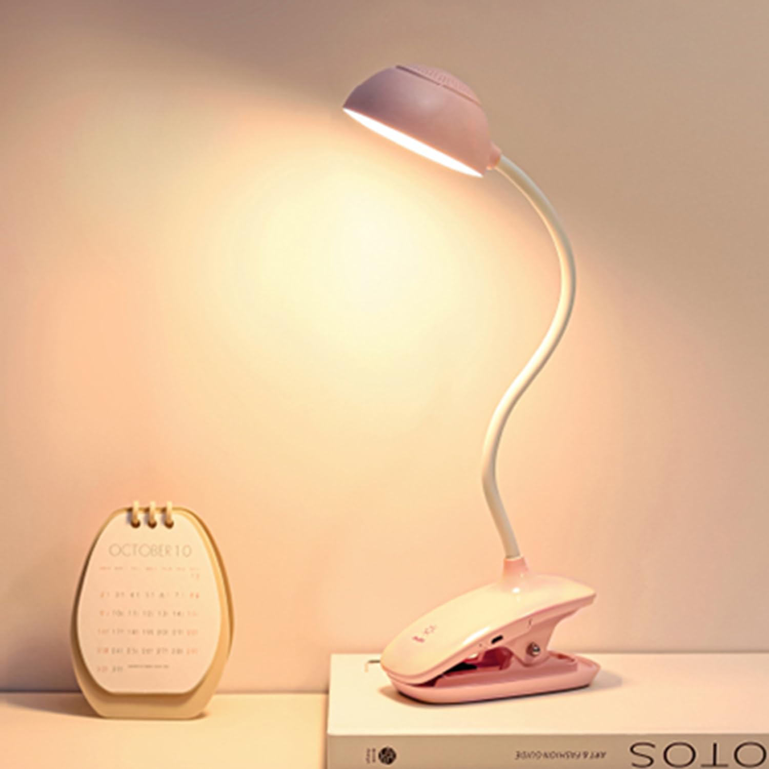 CometMars Clip Book Lamp, Foldable Eye Caring Rechargeable Reading Light, Suitable for Reading, Working & Studying (Pink)