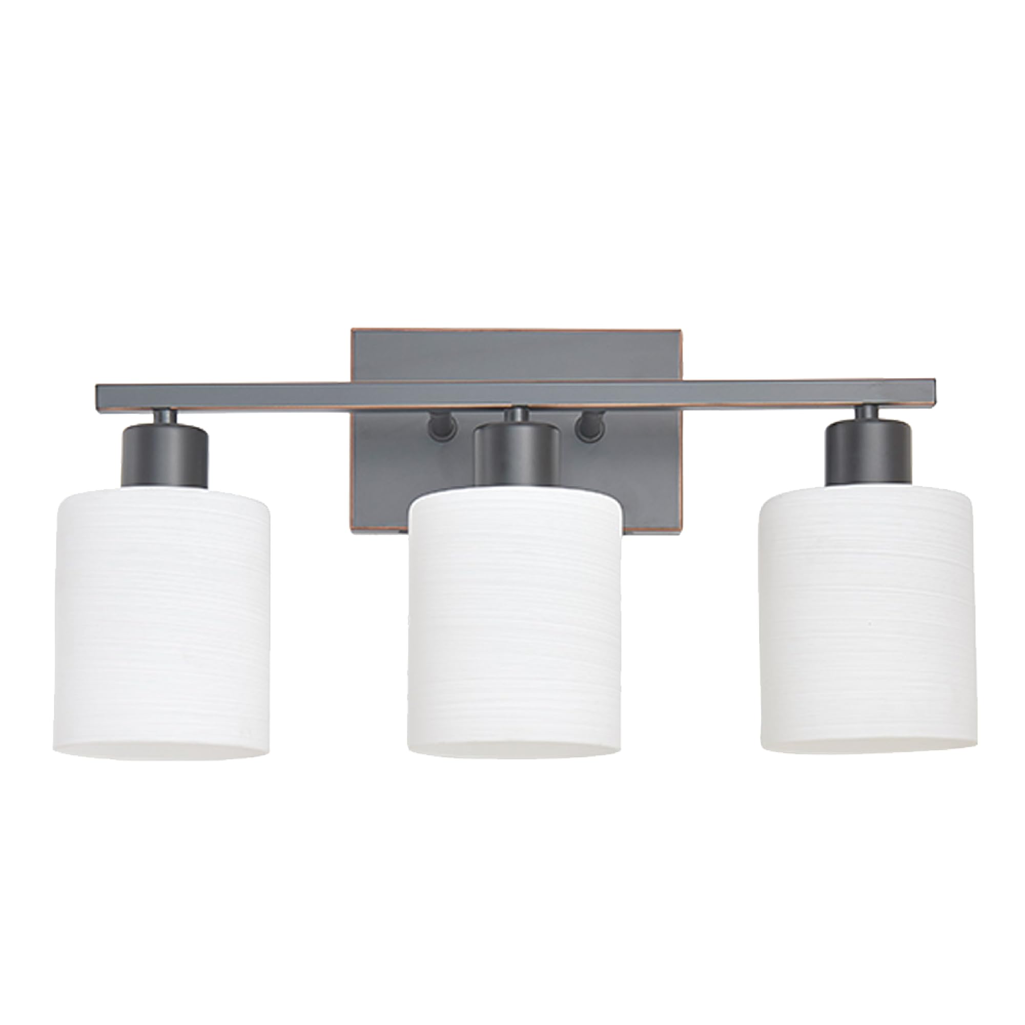 The Door Bull Modern Bathroom Vanity Light, 3 Lights, Oil-Rubbed Bronze, Stainless Steel, Milky White Glass Shades, Model VNT-1000