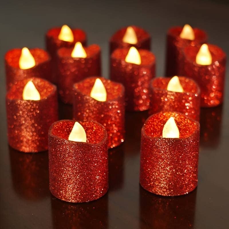 SATYAM KRAFT 6 Pcs Flameless and Smokeless Decorative Acrylic Glitter Votive led Candle Tea Light Candle Perfect for Gifting Dec