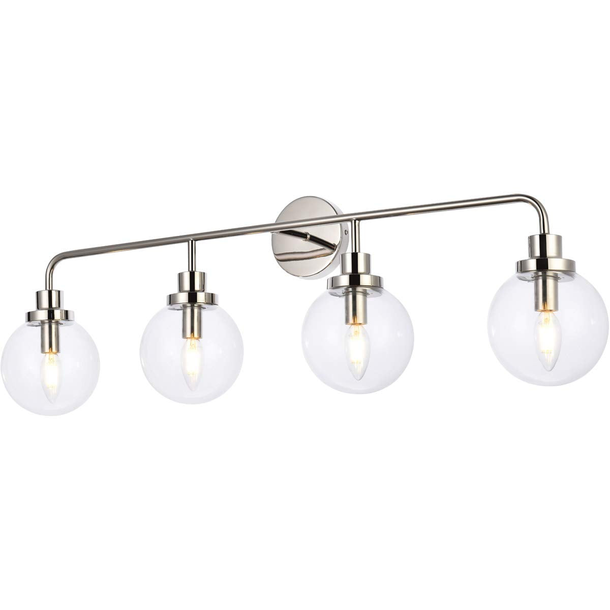 Living District Indoor Modern Home Decorative Bright Ceiling Hanson 4 Lights Bath Sconce in Polished Nickel with Clear Shade