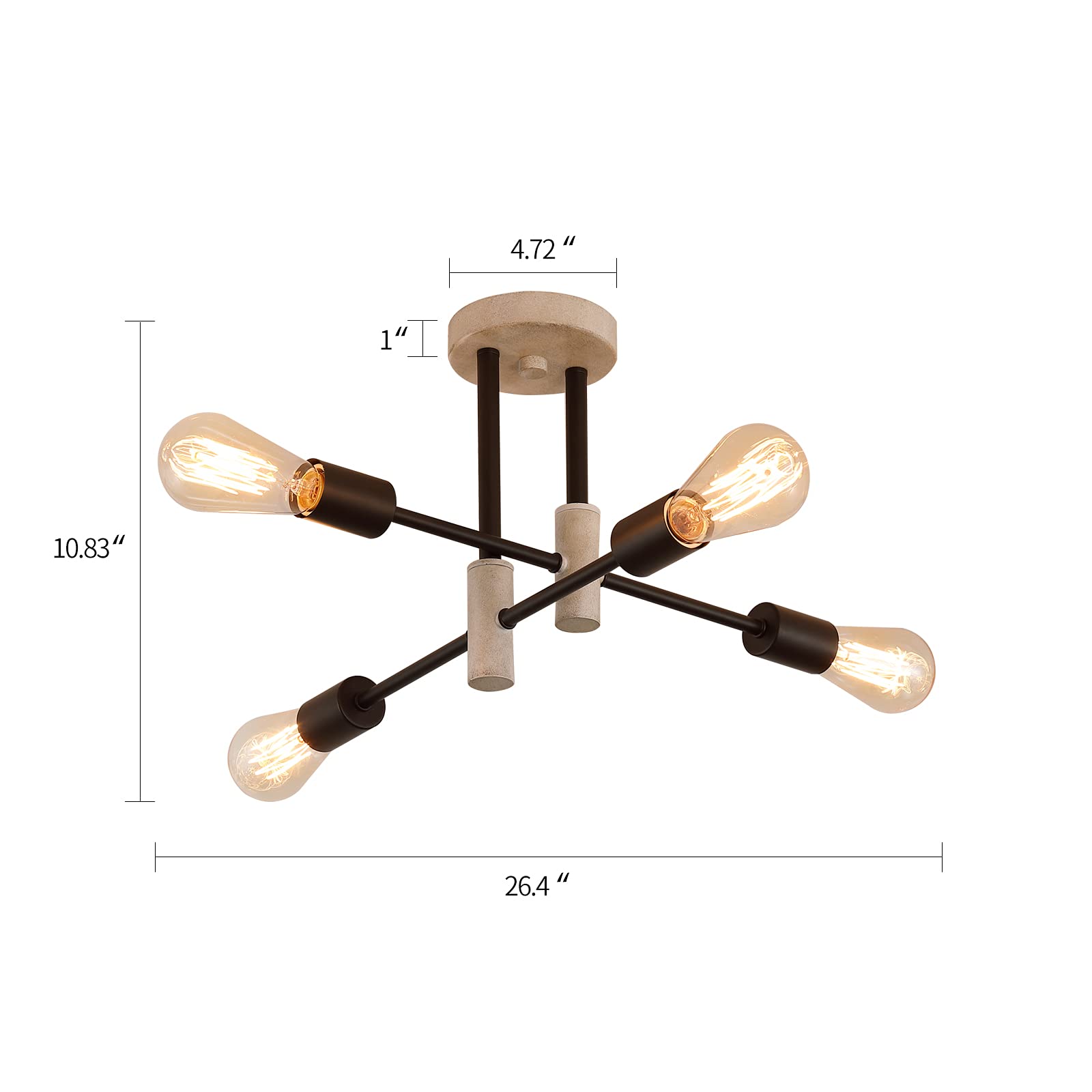 Meixisue Farmhouse Ceiling Light Fixtures,Oak+Black,4-Lights Rustic Vintage Metal Sputnik Chandelier For Bedroom Living Room Din