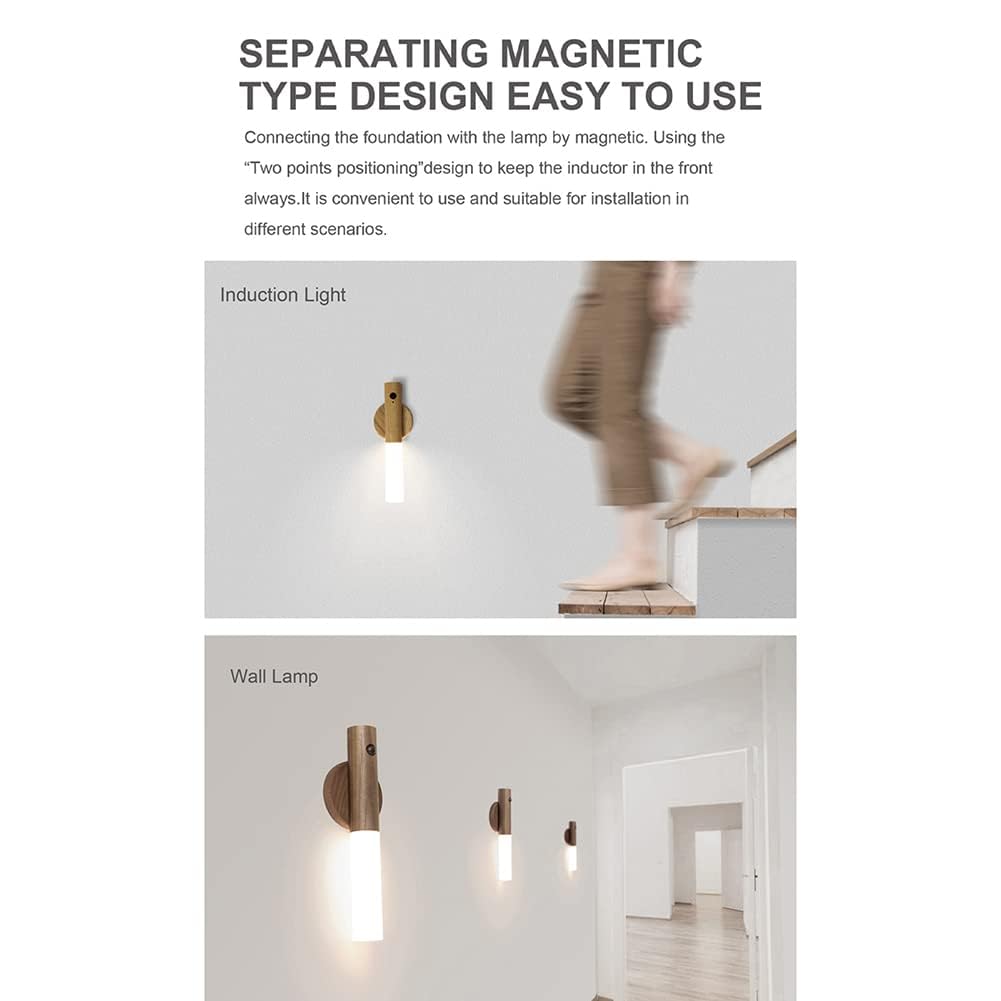Landgoo Wooden Motion Sensor Night Lights, Magnet Body Hallway Rechargeable Led Wireless Wall Sconces, Portable Decor Battery Po