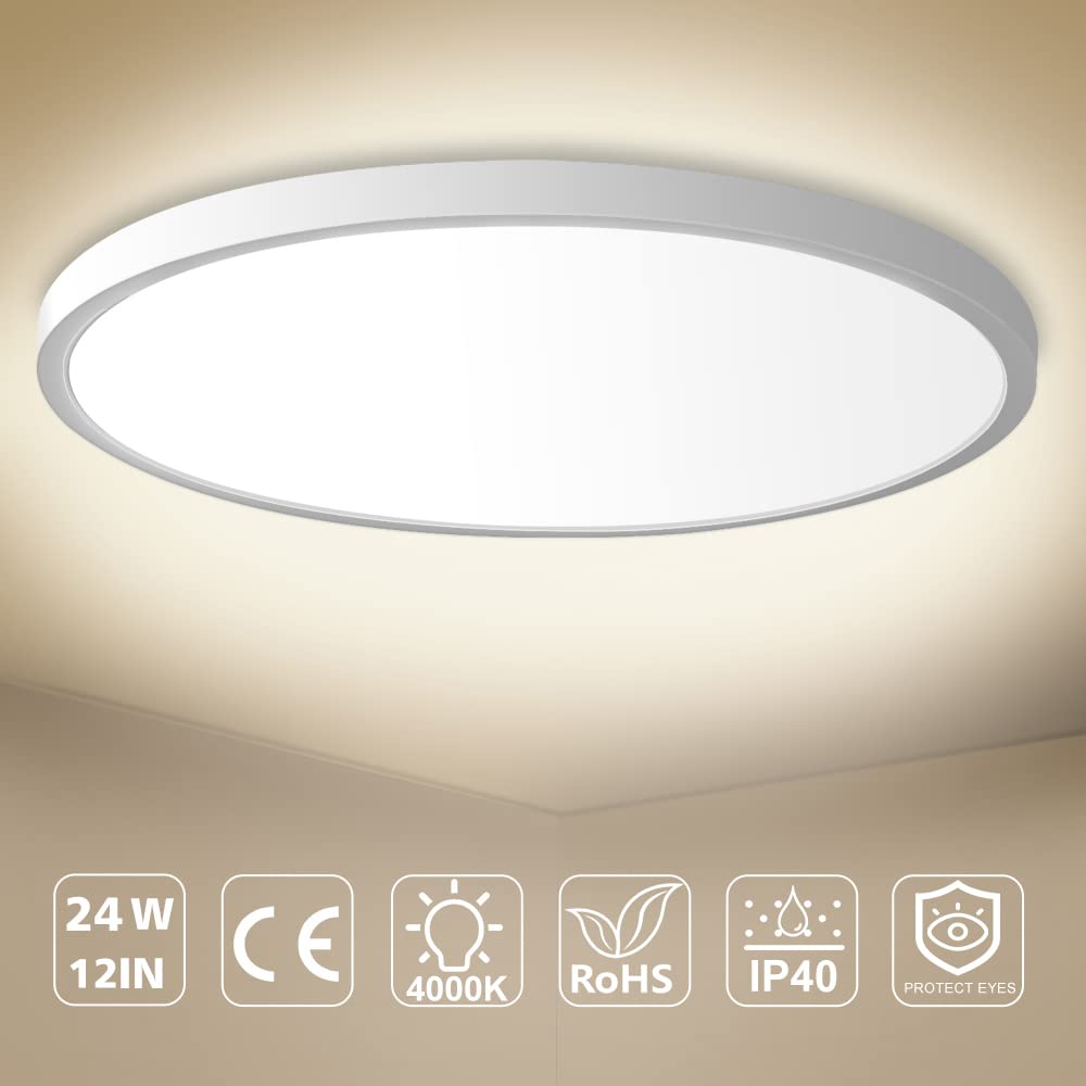Inshareplus Led Flush Mount Ceiling Light, 12 Inch, 24W, Natural White, Modern Design For Bedroom, Bathroom, Kitchen, Model 42F9A356