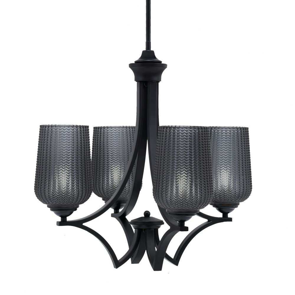 Toltec Lighting 564-Mb-4252 Zilo - 4 Light Uplight Chandelier-19.75 Inches Tall And 20.25 Inches Wide, Finish Color: Matte Black, Glass Color: Smoke Textured