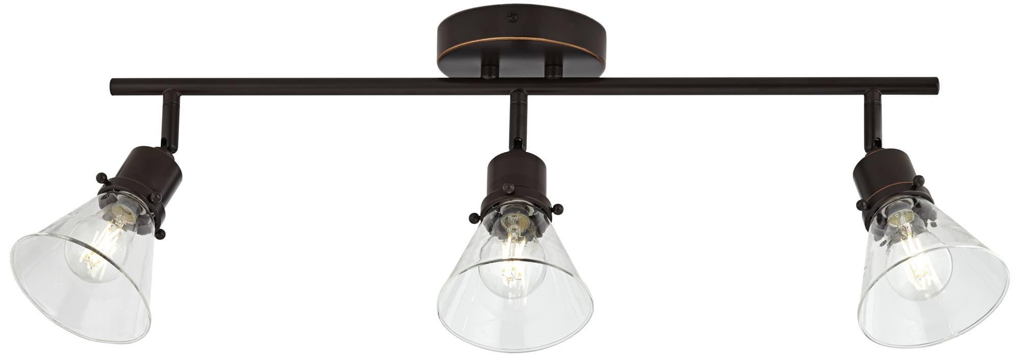 Pro Track Leila 3-Head Ceiling Or Wall Track Light Fixture Kit Adjustable Monorail Brown Bronze Finish Clear Glass Farmhouse Rustic Kitchen Bathroom Living Room Dining Hallway House 23 1/4" Wide
