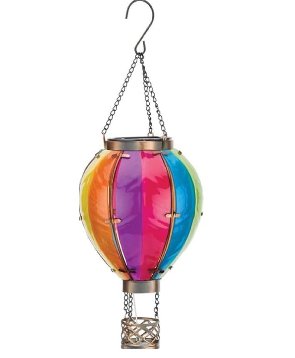 SAGEFINDS Solar Hot Air Balloon | Outdoor LED Hanging Lantern | Decorative Glass Light for Patio, Garden, Porch, Yard | Flickeri