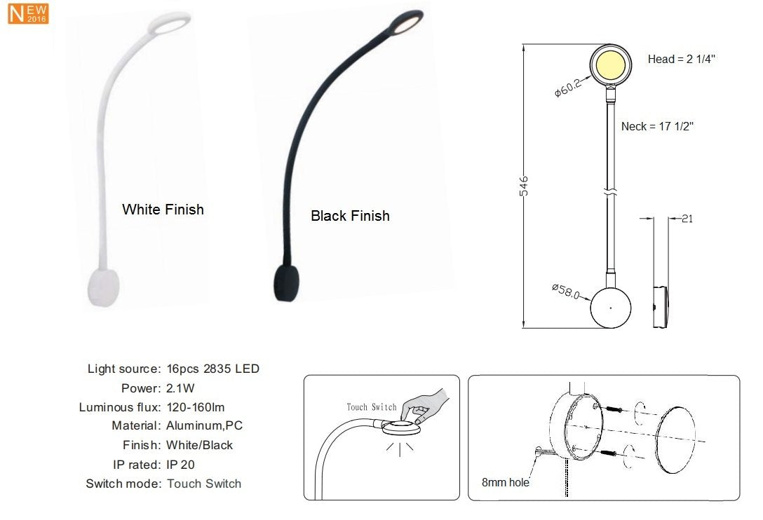 Gooseneck 12 Volt Map Light Chart Light - Warm White (4,000K) Led Lamp For Home, Car, Truck, Boat, Rv And Aircraft Applications
