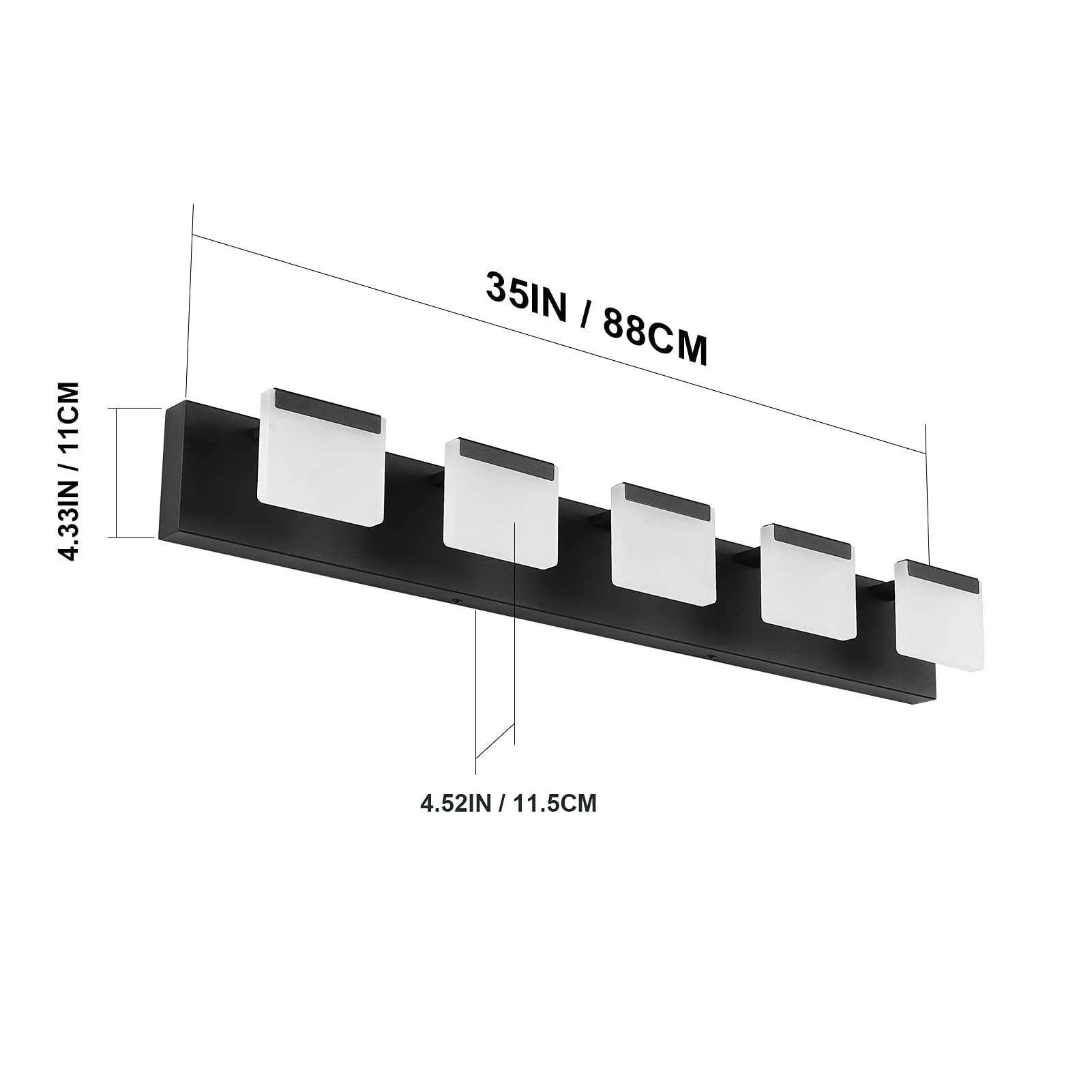 Ralbay LED Bathroom Vanity Light 5-Light Acrylic Matte Black Model 8281-5T