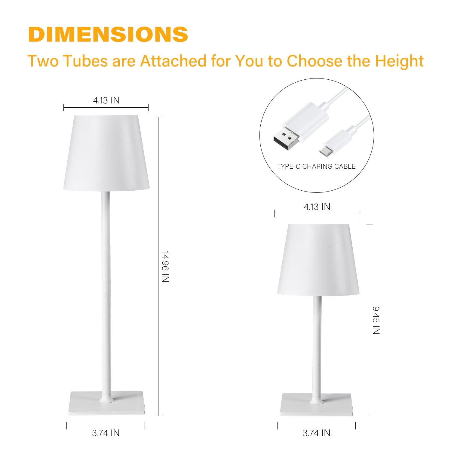 CHLORANTHUS Cordless Table Lamps, 2 Pack, Stepless Dimming, 5000mAh Rechargeable, White - Model: table-lamp -15