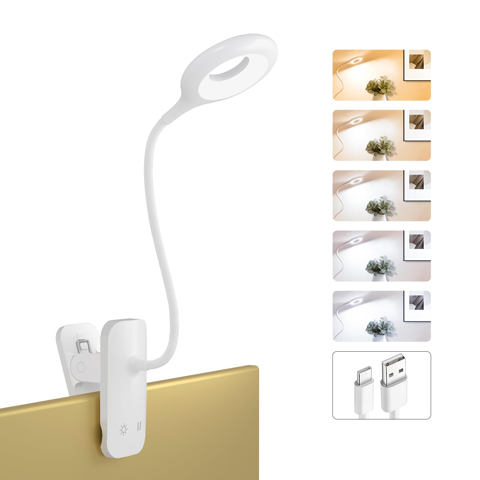 HECDSTLY Clip on LED Reading Light, 25 Models USB Rechargeable Bed Lamp with Strong Clamp for Headboard, Eye Protection Portable