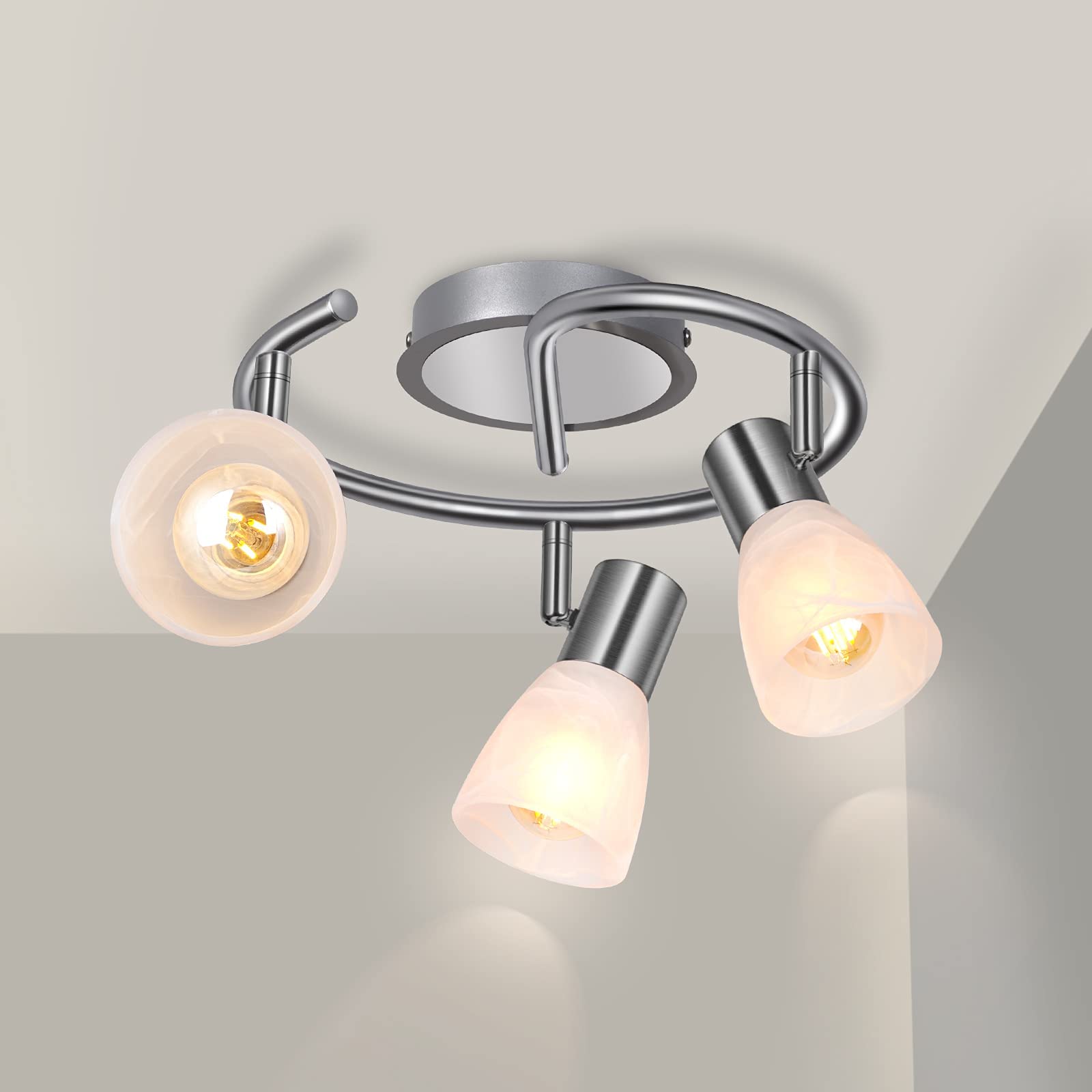 HiBay LED 3-Light Track Lighting Kit, Adjustable Ceiling Light Fixture Round, Modern Kitchen Spotlight with Glass Lampshade for 