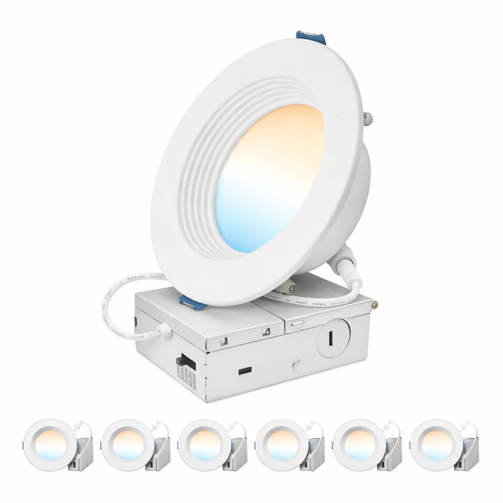 ASD 6 Pack Deep Regressed Baffle Trim Recessed Light, LED Wafer Lights 6 Inch 15W 1325LM, 5CCT 2700K-5000K CRI90+, Dimmable Down