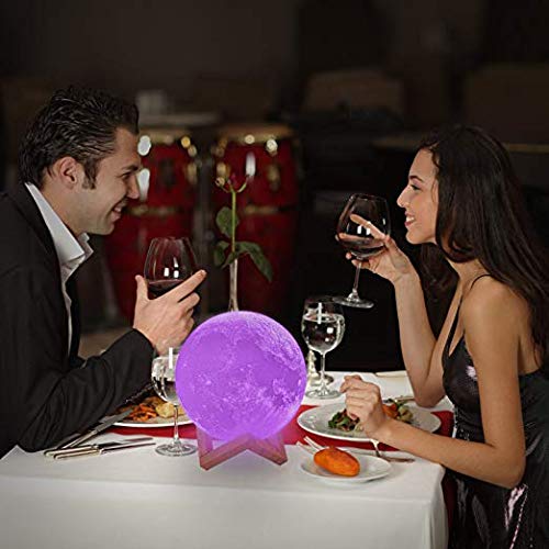 LOGROTATE 3D Print Moon Lamp, LED RGB Night Light with Remote & Touch Control, 5.98 inch, Multicolored, Model MOON-15