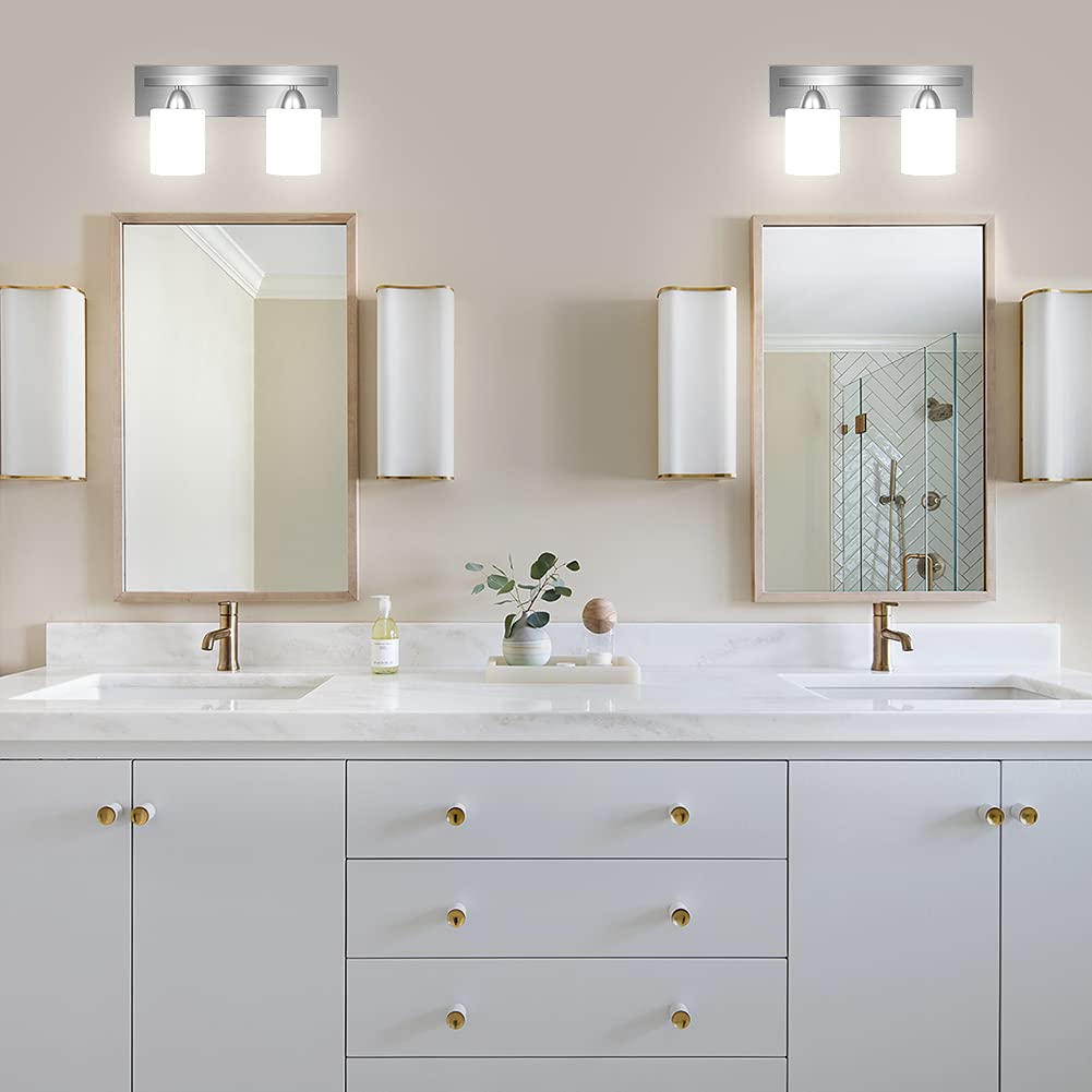 PARTPHONER Bathroom Vanity Light Fixture - 2-Light Modern Glass Shade - Brushed Nickel - Model WS003PA