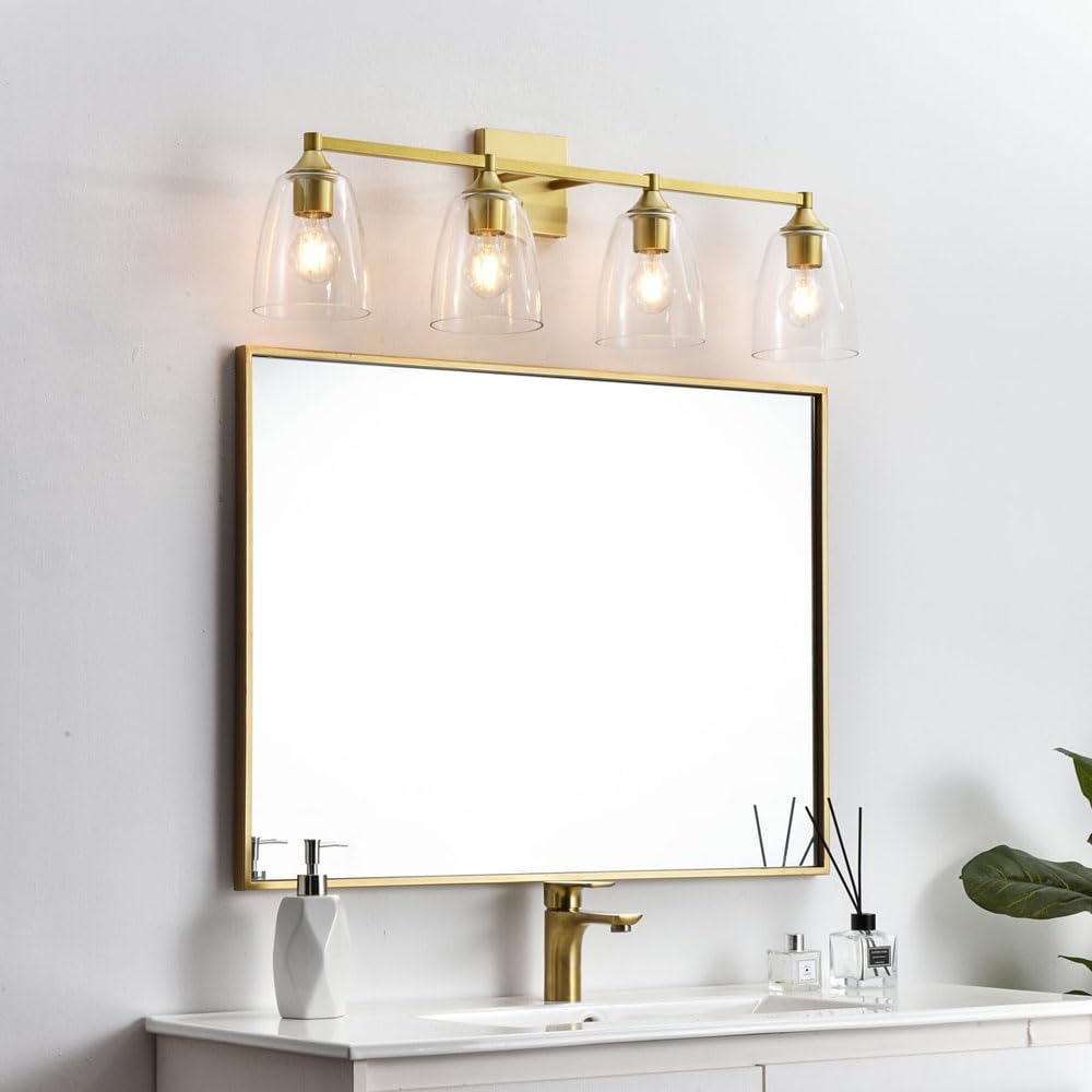 Living District Gianni 4-Light Iron & Glass Bath Sconce in Brass/Clear