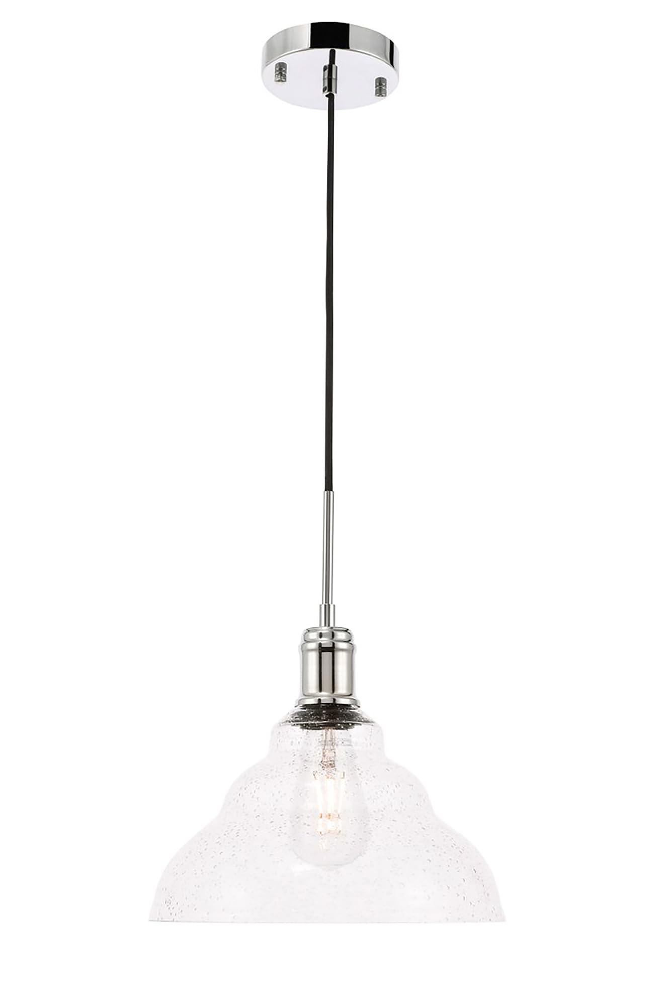 Living District Chrome Modern Pendant Light With Clear Seeded Glass Shade, 1 Light