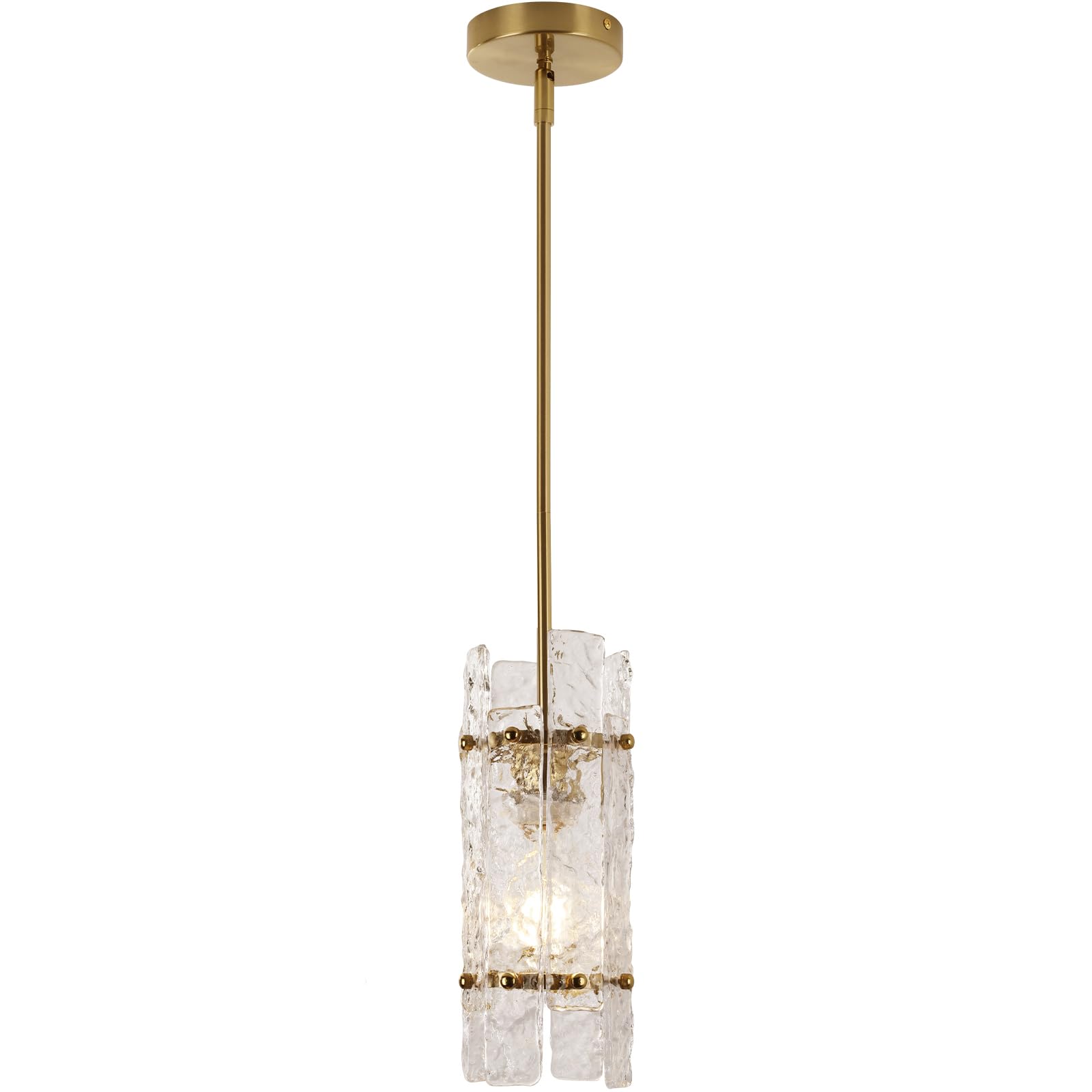 Modern Gold Crystal Pendant Light for Kitchen Island  Elegant Mini Water Ripple Glass Chandelier Lights Fixture  Round Adjustable Hanging Pendant Lighting for Dining Room Bedroom Hallway (1-Pack)