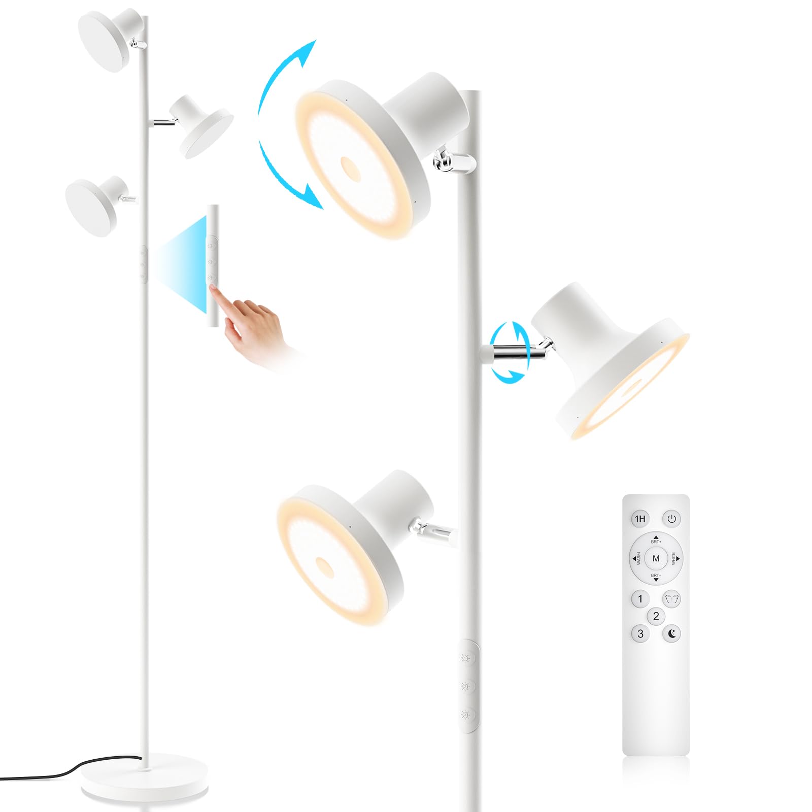 SIBRILLE 36W LED Tree Floor Lamp, Dimmable with Remote & Touch Control, 4 Color Temperatures, White, Model FLH-036-F1