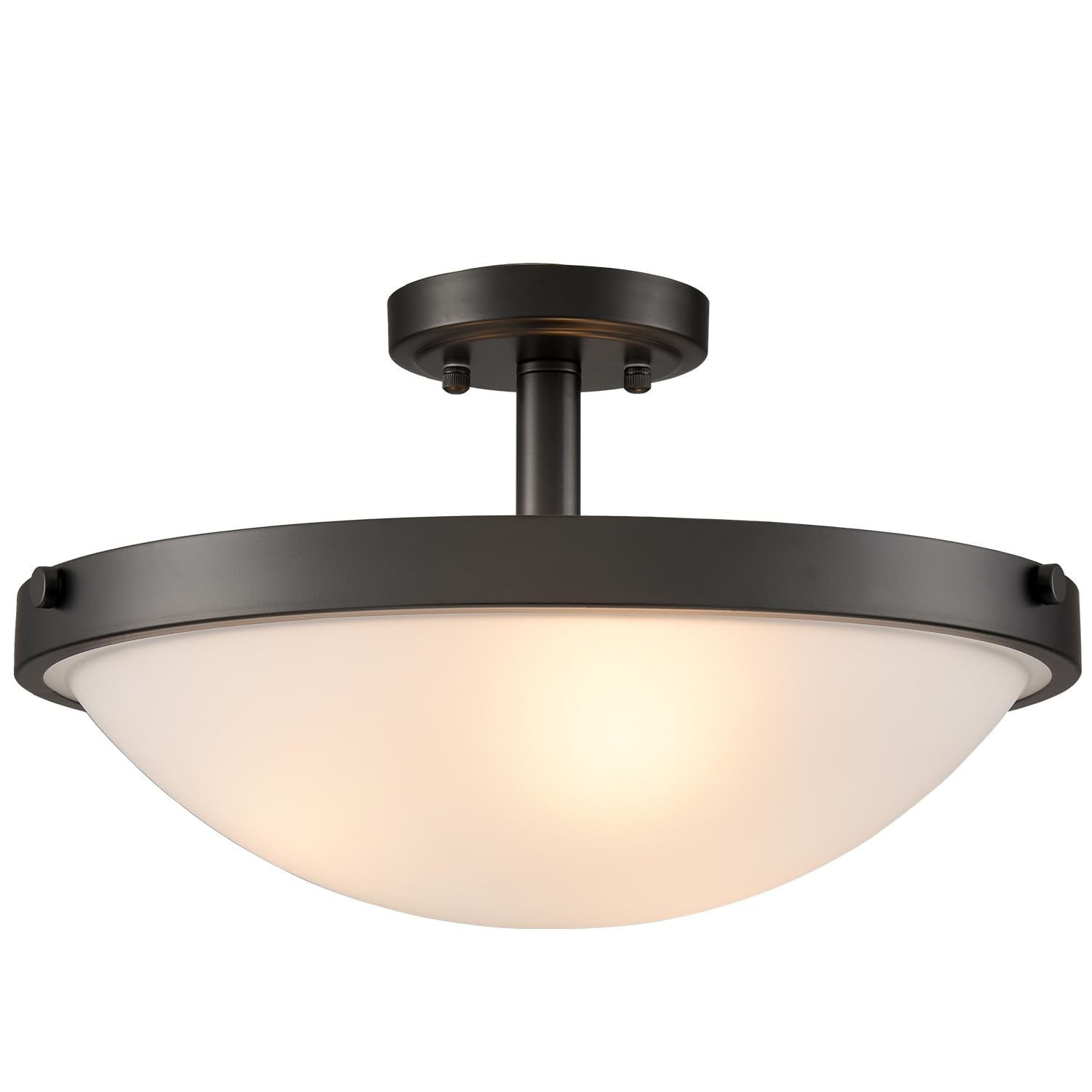 SAMTEEN Farmhouse Black Semi Flush Mount Ceiling Light Modern 3-Light Frosted Glass Ceiling Light Fixtures Matte Black Flush Mou
