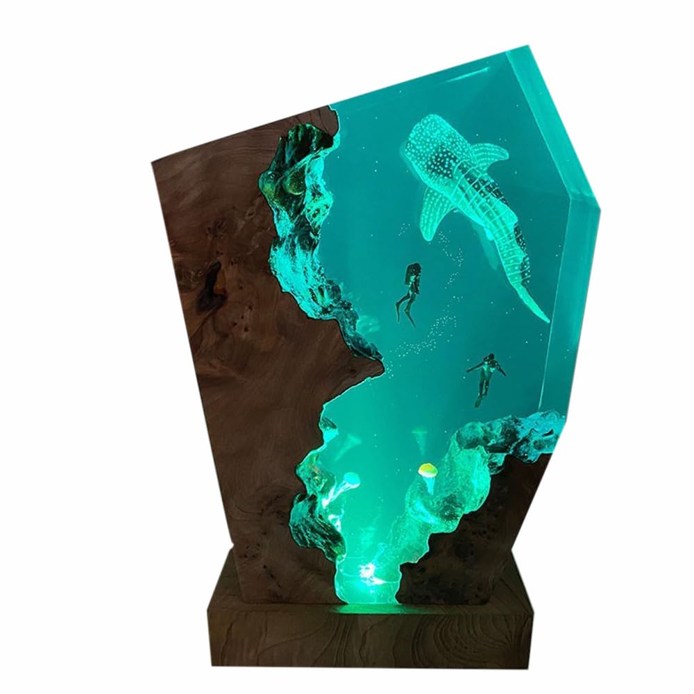 Whale Shark Ocean Resin Lamp  Handmade Wooden Table Resin Night Light  Usb Port Art Ornaments For Home Office Decor  Scuba Diver Gifts For Birthday Holiday  ValentineS Day Gifts For Husband