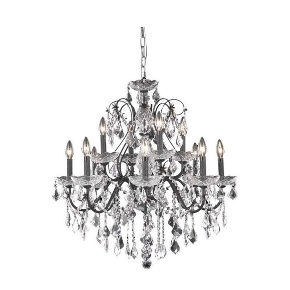 Elegant Lighting 2015D28DB/RC Francis Collection 12-Light Hanging Fixture Royal Cut Crystals with Dark Bronze Finish