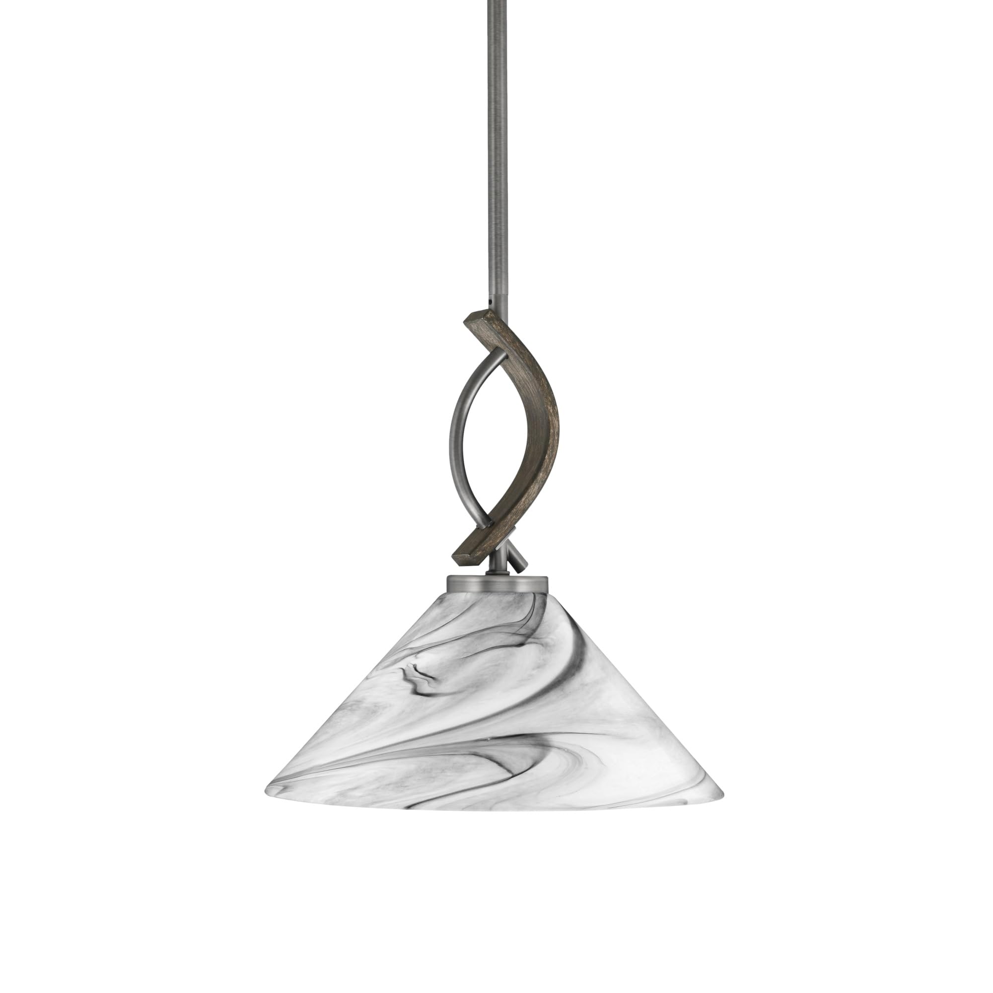 Toltec Lighting Monterey Stem Hung Mini Pendant, Graphite Finish, 12in Onyx Swirl Glass