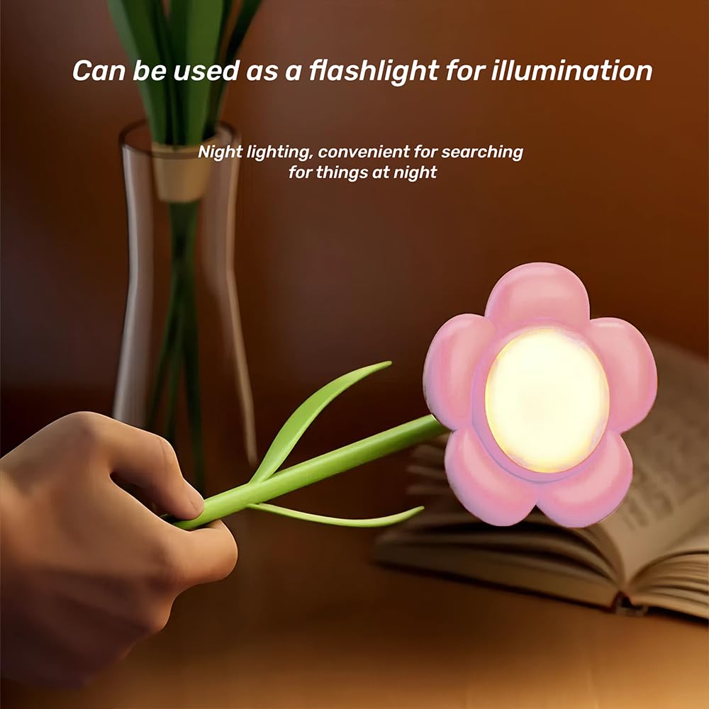 magical JD Rechargeable LED Flower Lamp, 3-Colour Dimming Night Light, Pink Rose, Model GL370A-1