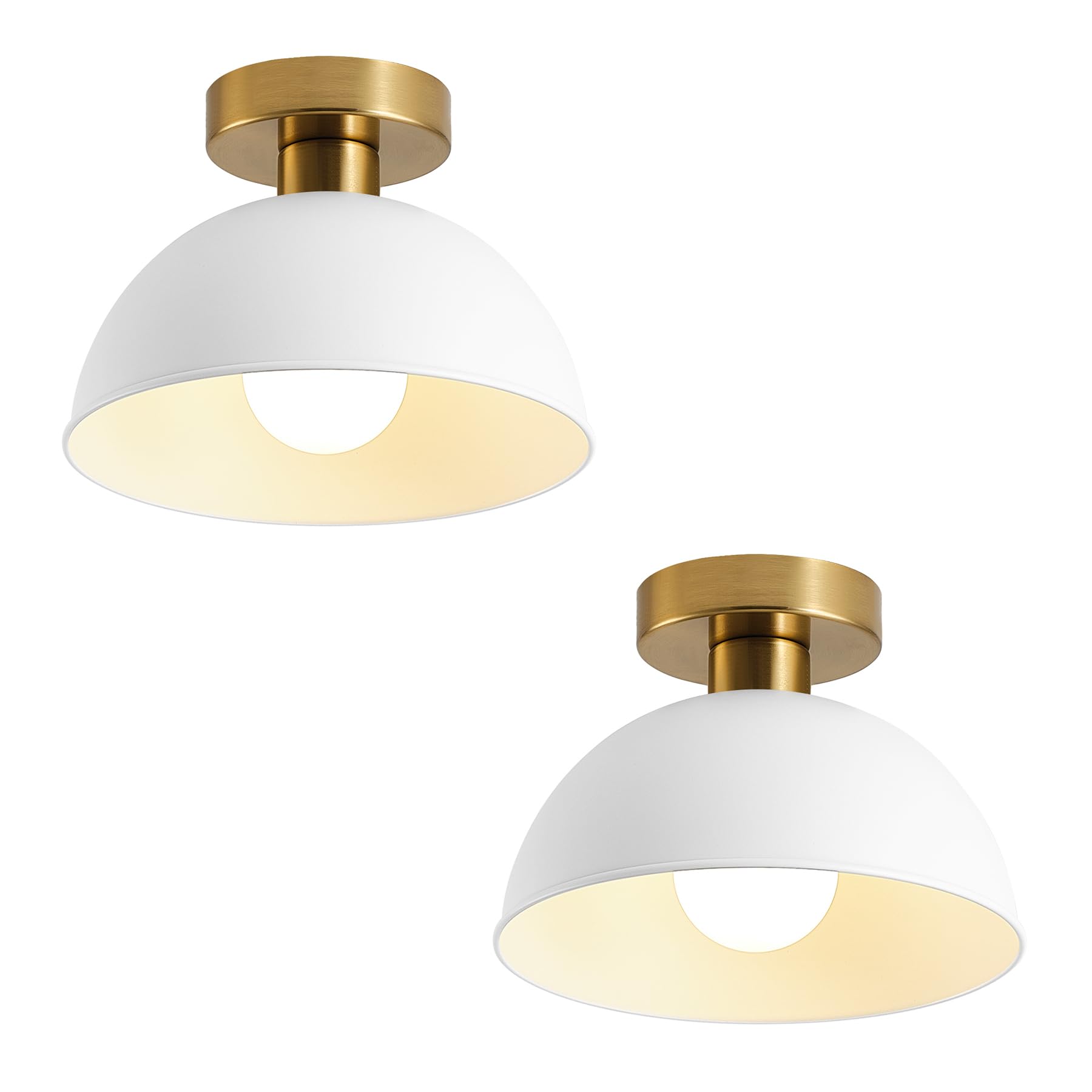 MIAOMEIO 2-Pack Industrial Semi Flush Mount Ceiling Light with Gold Plate and White Shade, Farmhouse Ceiling Light Fixture for K