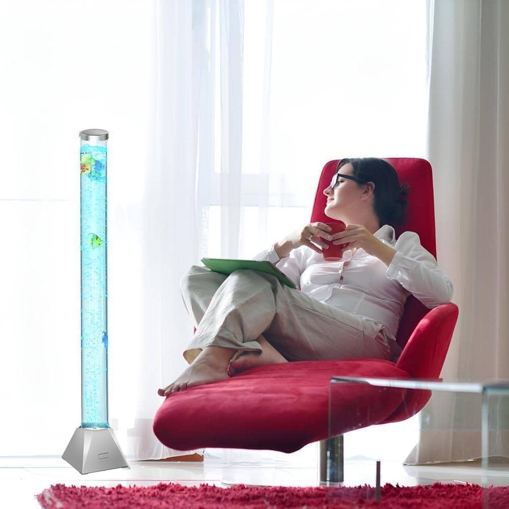 CALOVER Sensory Bubble Tube Floor Lamp - 4FT Silver Acrylic Aquarium Light for Relaxation & Therapy, Model GL-T001
