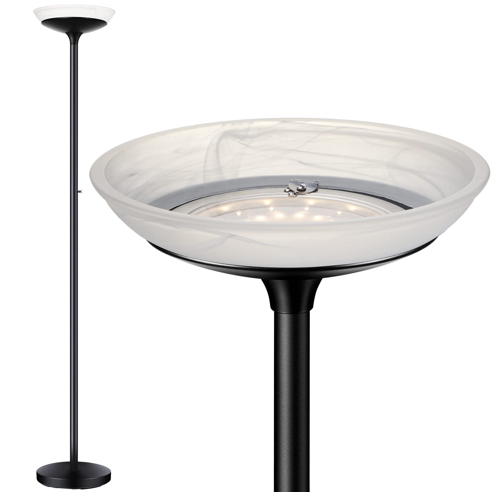 BoostArea Torchiere Floor Lamp, 30W Super Bright LED Standing Lamp, Stepless Dimmable Pole Lamp with 3000K Lighting, Rotary Swit