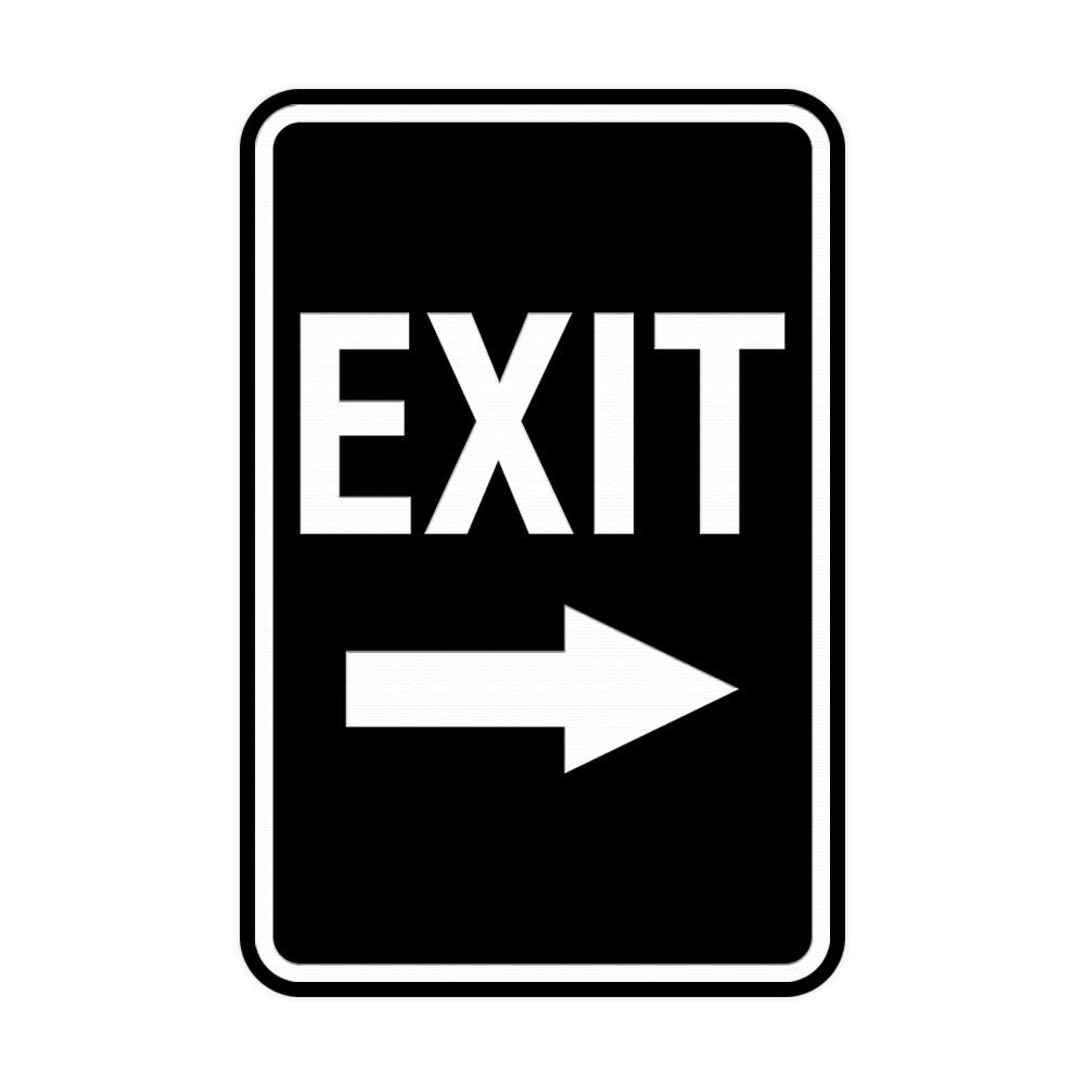 Signs ByLITA Portrait Round Exit Right Arrow Sign with Adhesive Tape, Mounts On Flat Surface (Black) - Medium