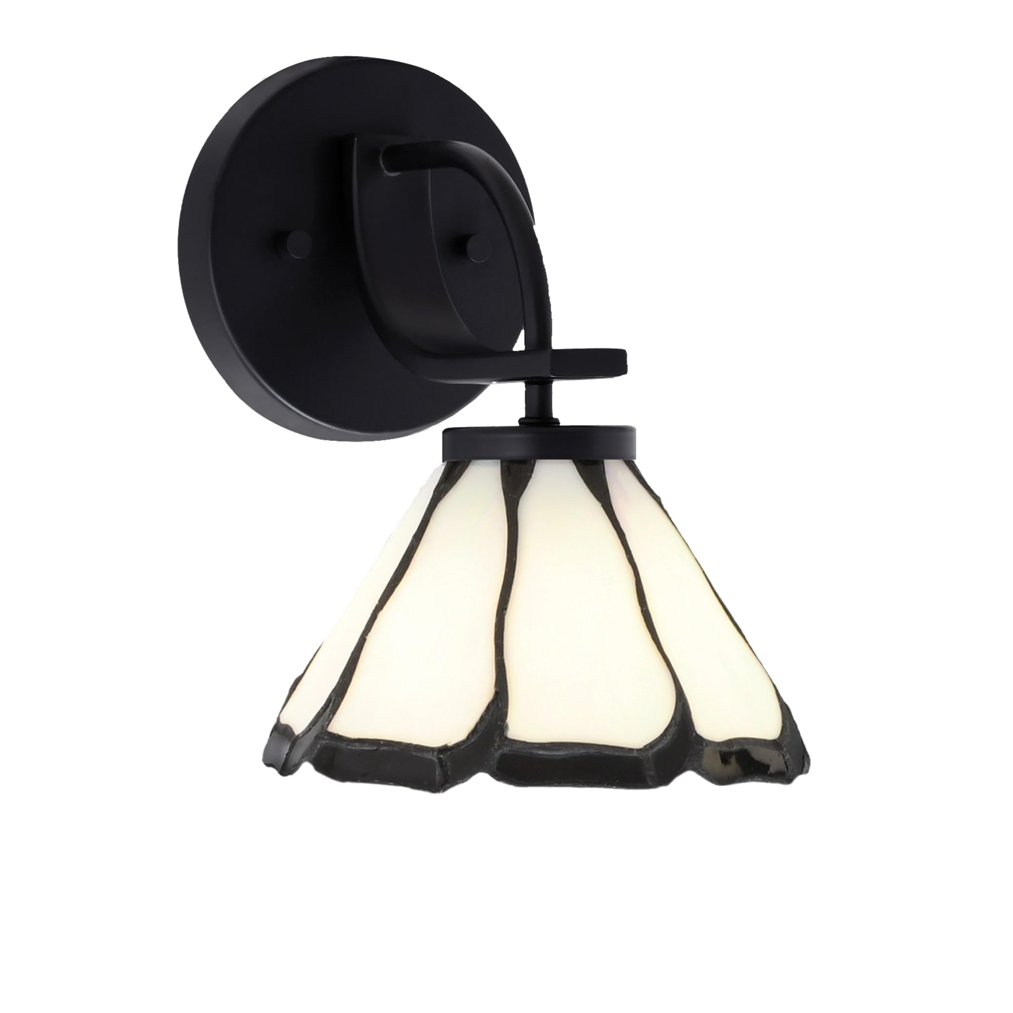 Cavella 1 Light Wall Sconce Shown In Matte Black Finish With 7" Pearl & Black Flair Art Glass