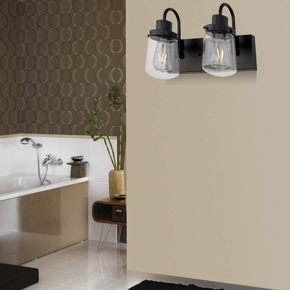 Yaohong 3-Light Industrial Wall Sconce - Modern Black Vanity/Bathroom Lamp With Clear Glass Shades