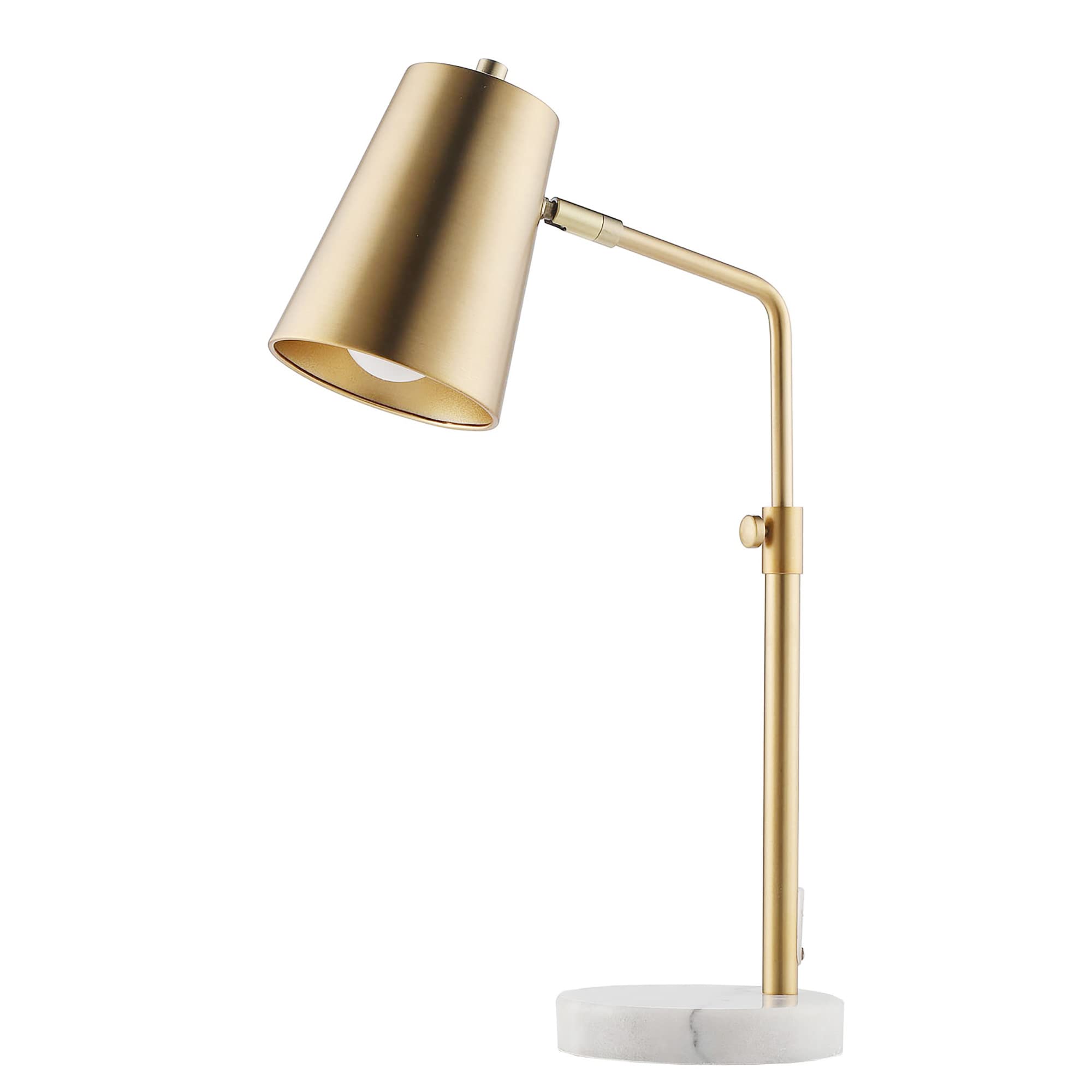 VONLUCE Gold Desk Lamp with LED Bulb Adjustable, Antique Brass Metal Table Lamp Marble Base, Mid Century Modern Reading Lamp Off