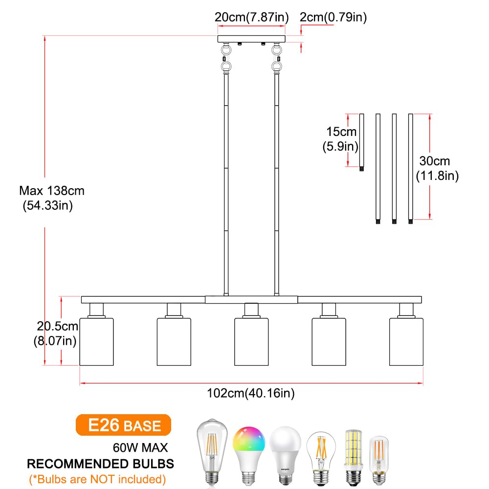 5-Light Kitchen Island Lighting Gold Adjustable Chandelier  Farmhouse Dining Room Light Fixtures Over Table  Height Adjustable Linear Pendant Light Fixture With Clear Glass Shade For Kitchen
