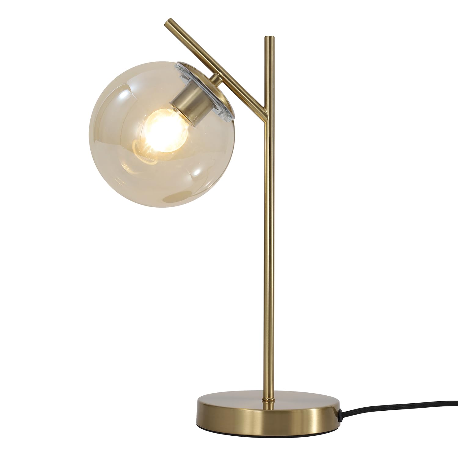 Fulesi Mid Century Modern Table Lamp Gold Globe Nightstand Lamp With Cognacs Glass Lampshade Metal Brass Desk Lamp For Bedroom L