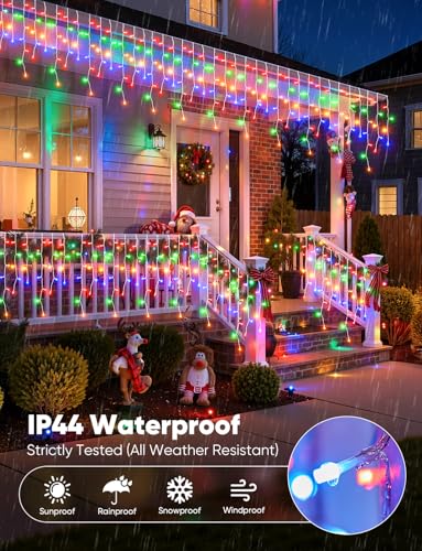 Icicle Lights Outdoor - 66 Ft 736 Led Icicle Christmas Lights With 138 Drops  8 Modes Icicle String Lights With Remote & Timer  Waterproof Fairy Lights For Roof Patio Tree House Decor  Multicolor
