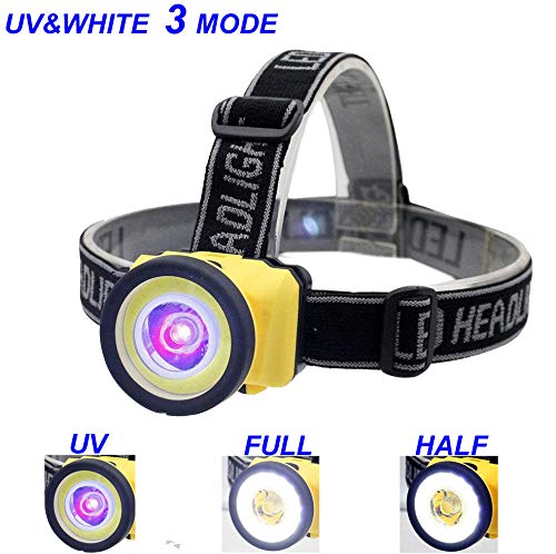 QNLALZM LED UV Blacklight & White Light Headlamp for Scorpion Detection, Pet Urine Stain Detection, Black, 2pcs