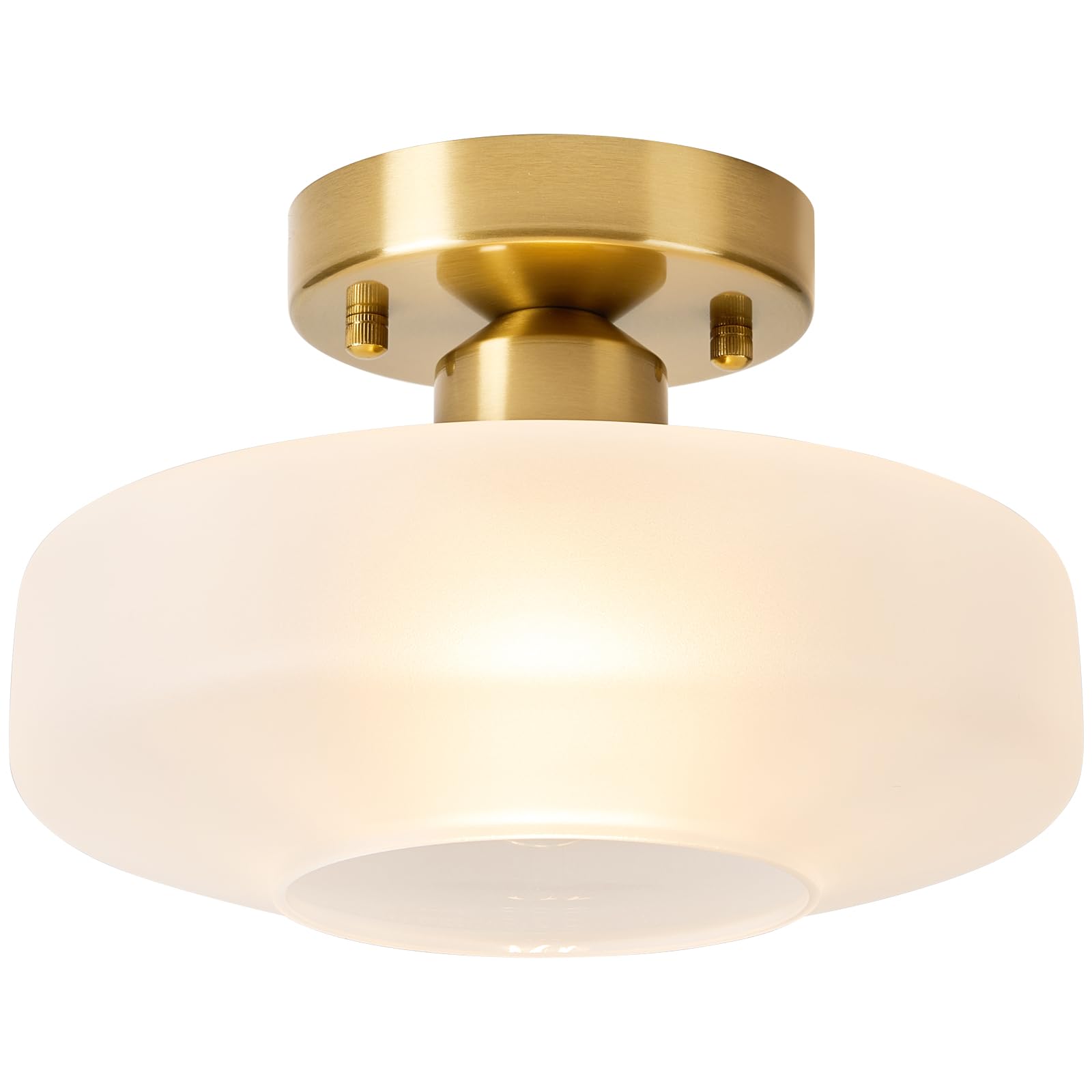 Huawiya Flush Mount Light With Frosted Glass Shade, Brass Gold Finish Ceiling Light Fixture For Kitchen, Hallway, Entryway, Bathroom, Closet