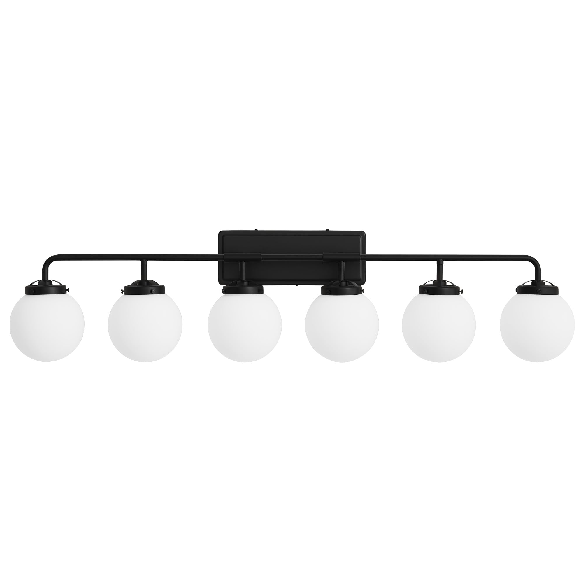 Deyidn 6-Light Matte Black Bathroom Light Fixture Over Mirror with Milk White Glass Shades, Model 1758-6