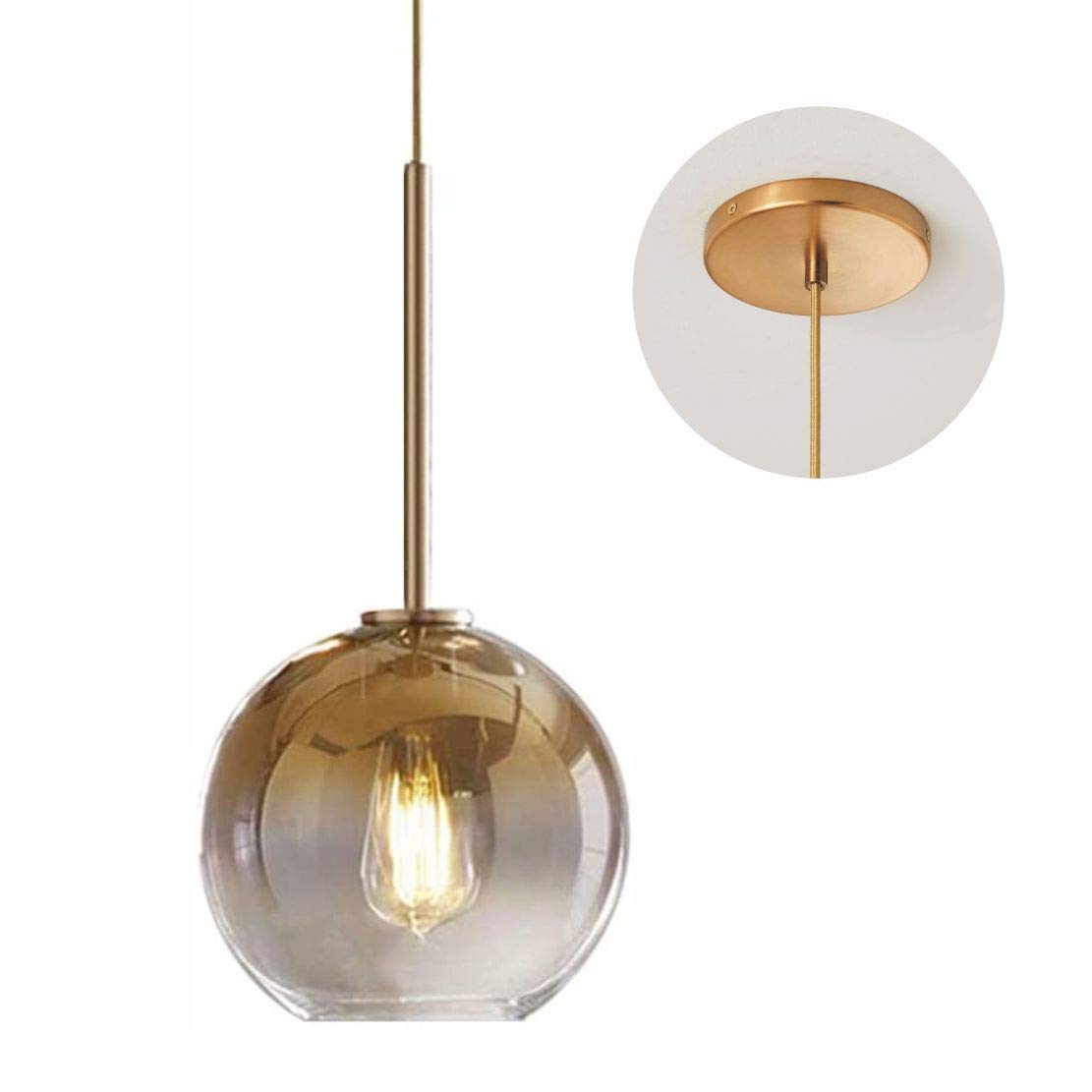 KCO Modern Gold Glass Pendant Light Fixture 20cm Metal Globe Shade Chandelier for Kitchen Island Hallway L1072