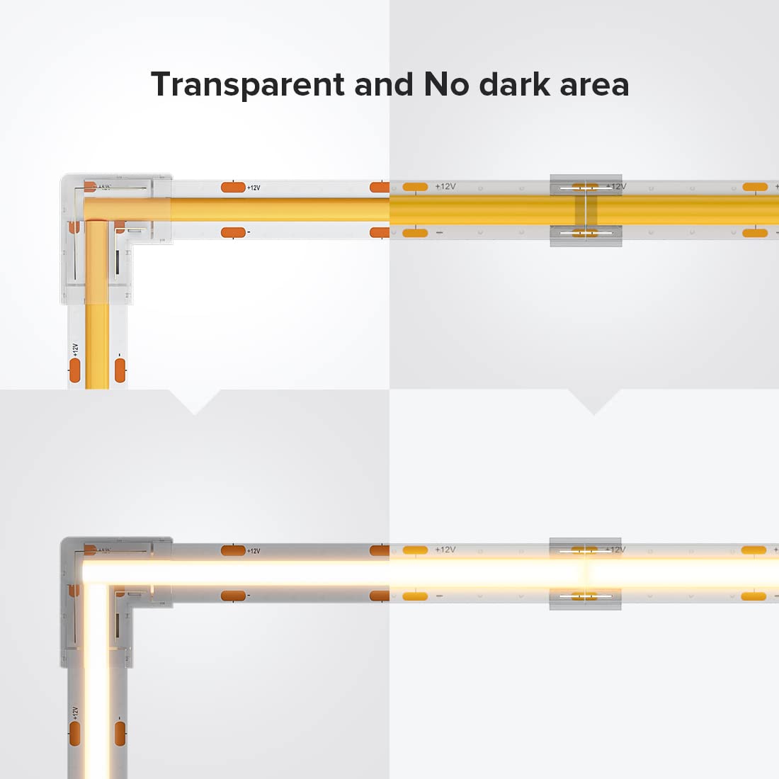 Btf-Lighting Cob 10Mm/0.39In Width Led Connector Kit 6Pcs 2 Pin Transparent Gapless L-Shaped 4Pcs 2Pin Strip To Strip Connectors