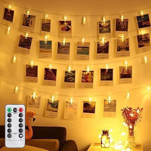 Magnoloran Led Photo Clip Remote String Lights, 40 Leds Fairy Twinkle String Lights, Wedding Party Home Decor Lights For Hanging Photos, Cards And Artwork (14 Feet, Warm White)