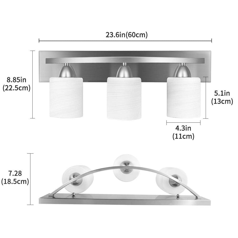 Partphoner 3-Light Bathroom Vanity Light Fixture, 5 Piece All-In-One Bath Sets, Bar, Towel Ring, Robe Hook, Toilet Paper Holder,