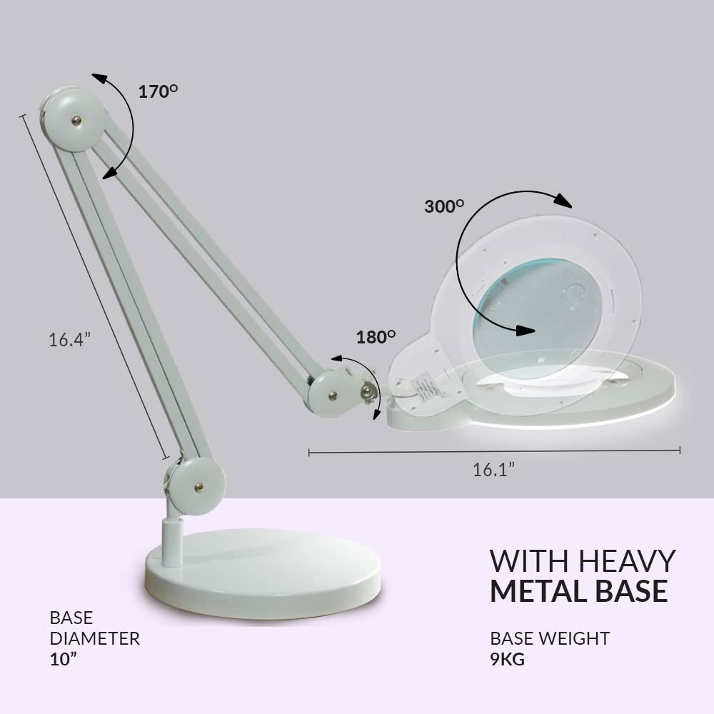 Neatfi XL Bifocal LED Magnifying Lamp 7-Inch Lens 5D/20D Magnification Adjustable Arm White with Base